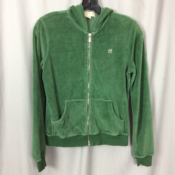 Forest Green Velour Zip Up Hoodie Y2K Michael Kors Small Christmas Cold Weather - Picture 2 of 5